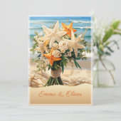 Beach Wedding Starfish Bouquet Einladungskarte Einladung (Stehend Vorderseite)
