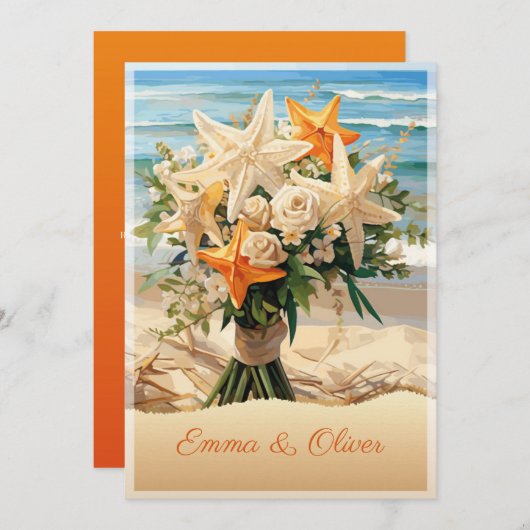 Beach Wedding Starfish Bouquet Einladungskarte Einladung (Vorne/Hinten)