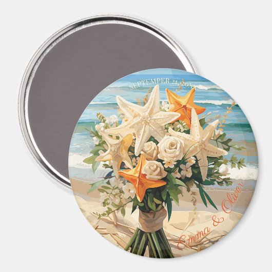 Beach Wedding Starfish Bouquet Magnetic Button Magnet (Vorderseite/Rückseite)
