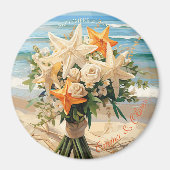 Beach Wedding Starfish Bouquet Magnetic Button Magnet (Vorne)