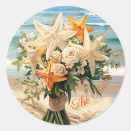 Beach Wedding Starfish Bouquet Round Stickers