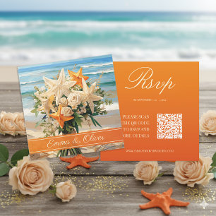 Beach Wedding Starfish Bouquet RSVP Card Einladung
