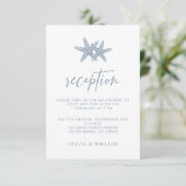 Beach Wedding Starfish Dusty Blue Empfang Begleitkarte (Stehend Vorderseite)