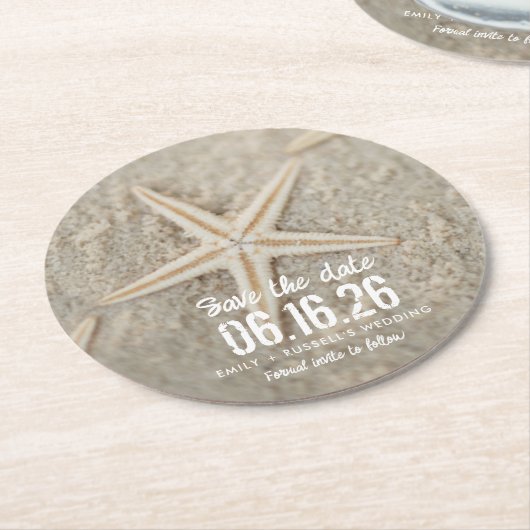 Beach Wedding Starfish Einzigartig Save the Date Runder Pappuntersetzer (Angewinkelt)