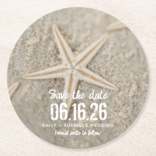 Beach Wedding Starfish Einzigartig Save the Date Runder Pappuntersetzer