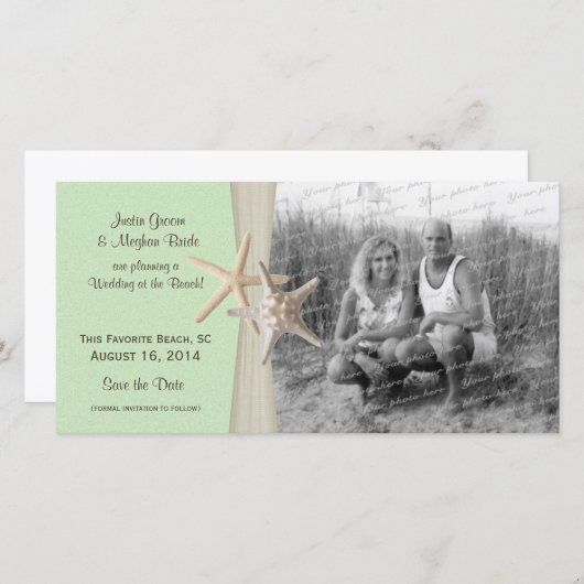 Beach Wedding Starfish Green Save the Date Foto (Vorne/Hinten)