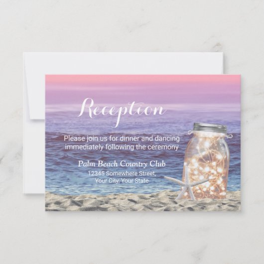 Beach Wedding Starfish & Mason Jar Empfang Einladung (Vorderseite)