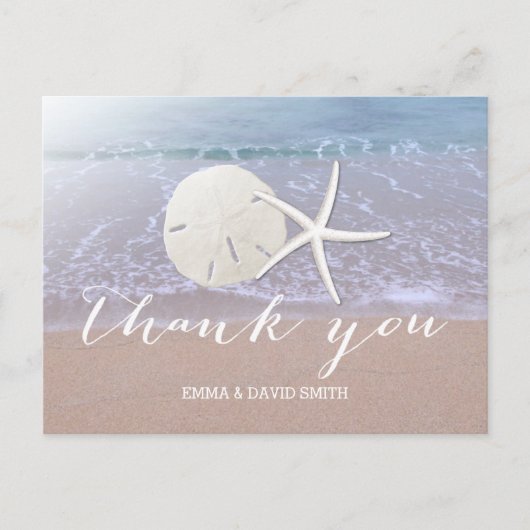 Beach Wedding Starfish & Sand Dollar Vielen Dank Postkarte (Vorderseite)