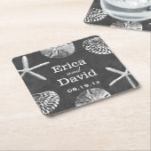 Beach Wedding Starfish & Seashells Chalkboard Rechteckiger Pappuntersetzer (angewinkelt)