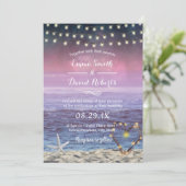 Beach Wedding Starfish String Lights Herz Sunset Einladung (Stehend Vorderseite)