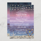 Beach Wedding Starfish String Lights Herz Sunset Einladung (Vorne/Hinten)