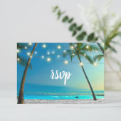 Beach Wedding String Lights Palm Trees Wedding RSVP Karte (Stehend Vorderseite)