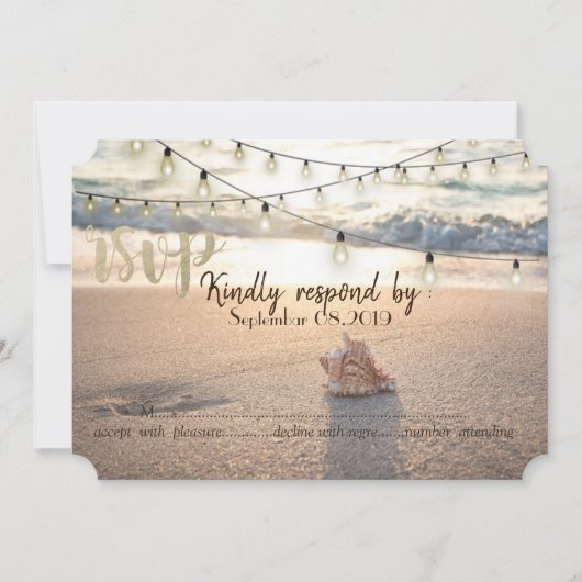 Beach Wedding, String Lights Seashell UAWG Einladung (Vorderseite)