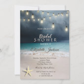 Beach Wedding String Lights Seastar Brautparty Einladung (Vorderseite)