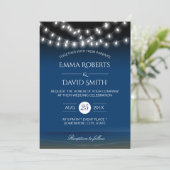 Beach Wedding String Lights Sommernachtsbrise Einladung (Stehend Vorderseite)