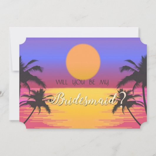 Beach Wedding Sunset Bridesmaid Card Einladung (Vorderseite)