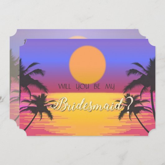 Beach Wedding Sunset Bridesmaid Card Einladung (Vorne/Hinten)