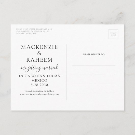 Beach Wedding Sunset Heart Flugzeug Save the Date Ankündigungspostkarte (Rückseite)