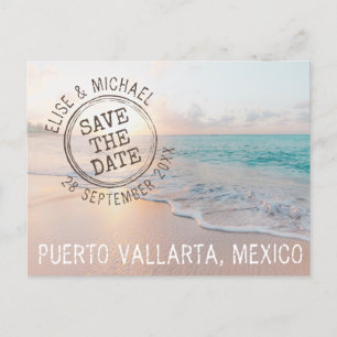 Beach Wedding Sunset Passport Briefmarke Save the  Ankündigungspostkarte