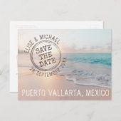 Beach Wedding Sunset Passport Briefmarke Save the Ankündigungspostkarte (Vorne/Hinten)