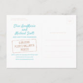 Beach Wedding Sunset Passport Briefmarke Save the Ankündigungspostkarte (Rückseite)