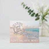 Beach Wedding Sunset Passport Briefmarke Save the Ankündigungspostkarte (Stehend Vorderseite)