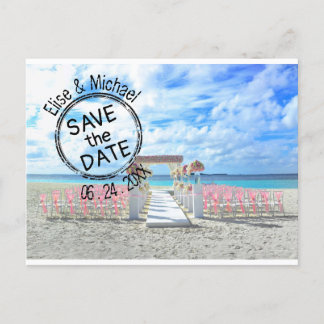 Beach Wedding Sunset Passport Briefmarke Save the Einladungspostkarte