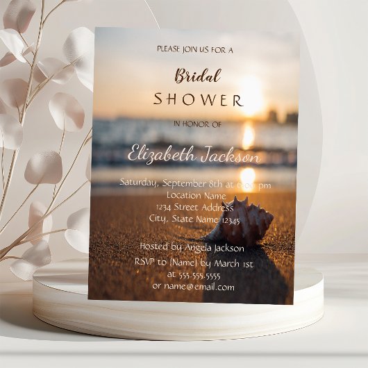 Beach Wedding Sunset Seashell Brautparty Einladung