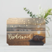 Beach Wedding Sunset Seashell Bridesmaid Card Einladung (Stehend Vorderseite)