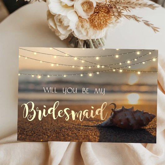 Beach Wedding Sunset Seashell Bridesmaid Card Einladung