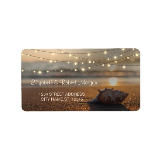 Beach Wedding Sunset Seashell Label Adressaufkleber (Vorne)