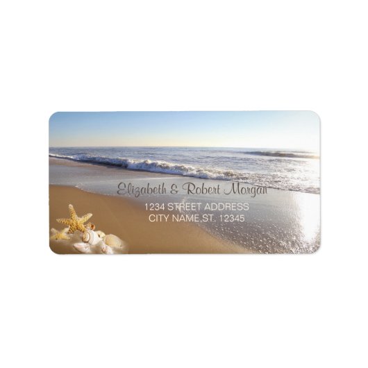 Beach Wedding Sunset Seashells Label Adressaufkleber (Vorne)