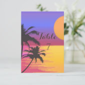 Beach Wedding Sunset Table Card Einladung (Stehend Vorderseite)