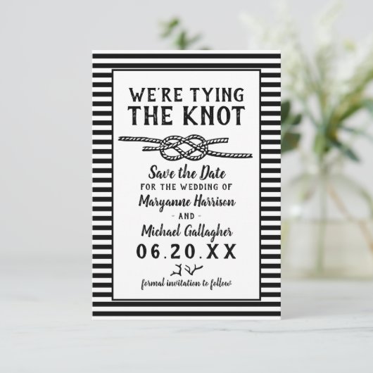 Beach Wedding The Knot Modern Stripes Foto Save The Date (Stehend Vorderseite)
