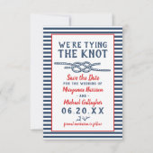Beach Wedding The Knot Nautical Stripe Foto Save The Date (Vorderseite)