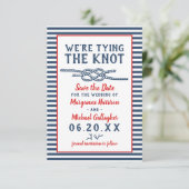 Beach Wedding The Knot Nautical Stripe Foto Save The Date (Stehend Vorderseite)