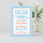 Beach Wedding The Knot Nautical Stripe Foto Save The Date (Stehend Vorderseite)