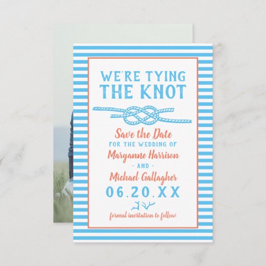 Beach Wedding The Knot Nautical Stripe Foto Save The Date (Vorne/Hinten)