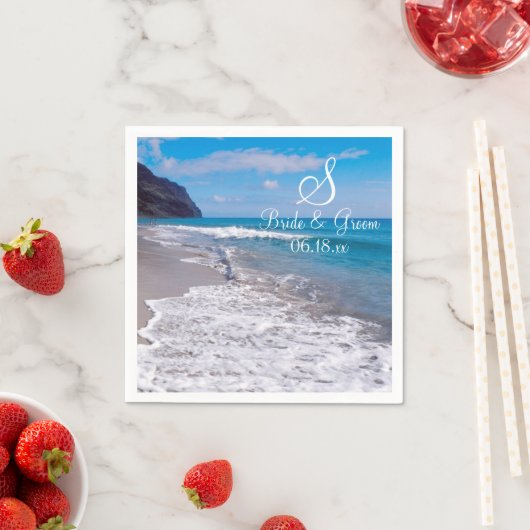 Beach Wedding Theme Monogram Date Briom Groom Name Serviette (Beispiel)