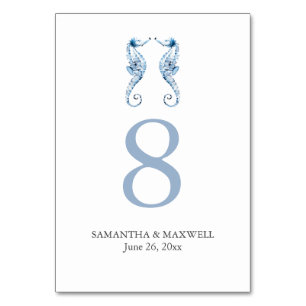 Beach Wedding Tischnummer Cards Seepferde