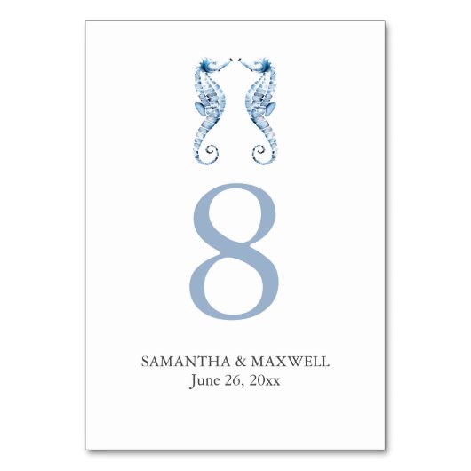 Beach Wedding Tischnummer Cards Seepferde (Vorderseite)