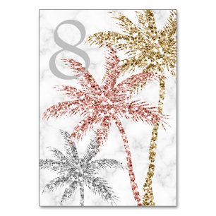 Beach Wedding Tri Gold Marble Palm Tree Blätter Tischnummer