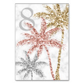 Beach Wedding Tri Gold Marble Palm Tree Blätter Tischnummer (Rückseite)