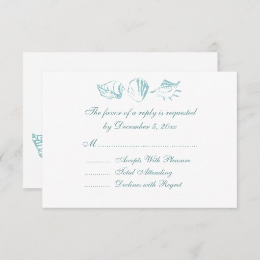 Beach Wedding UAWG Blue Seashells RSVP Karte (Vorne/Hinten)