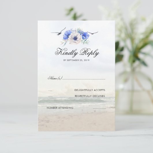 Beach Wedding UAWG RSVP Karte (Stehend Vorderseite)