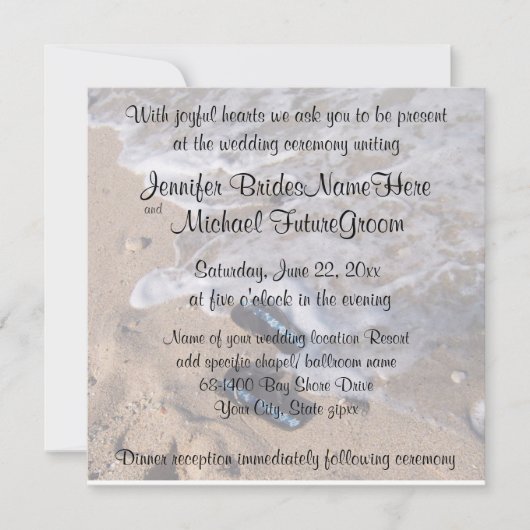 Beach Wedding Umdreh Flop Sandals Einladung (Vorderseite)