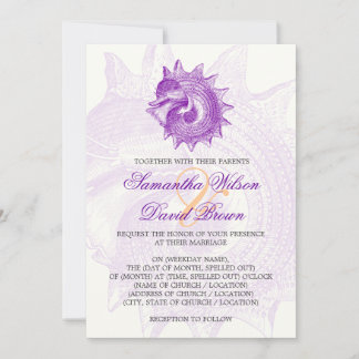 Beach Wedding Vintag Mollusk Muschel Lila Einladung