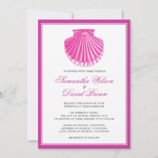 Beach Wedding Vintag Scallop Muschel Rosa Einladung (Vorderseite)