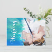 Beach Wedding Watercolor Modernes Foto Einladung (Stehend Vorderseite)