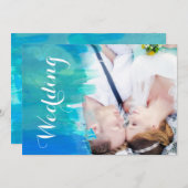 Beach Wedding Watercolor Modernes Foto Einladung (Vorne/Hinten)